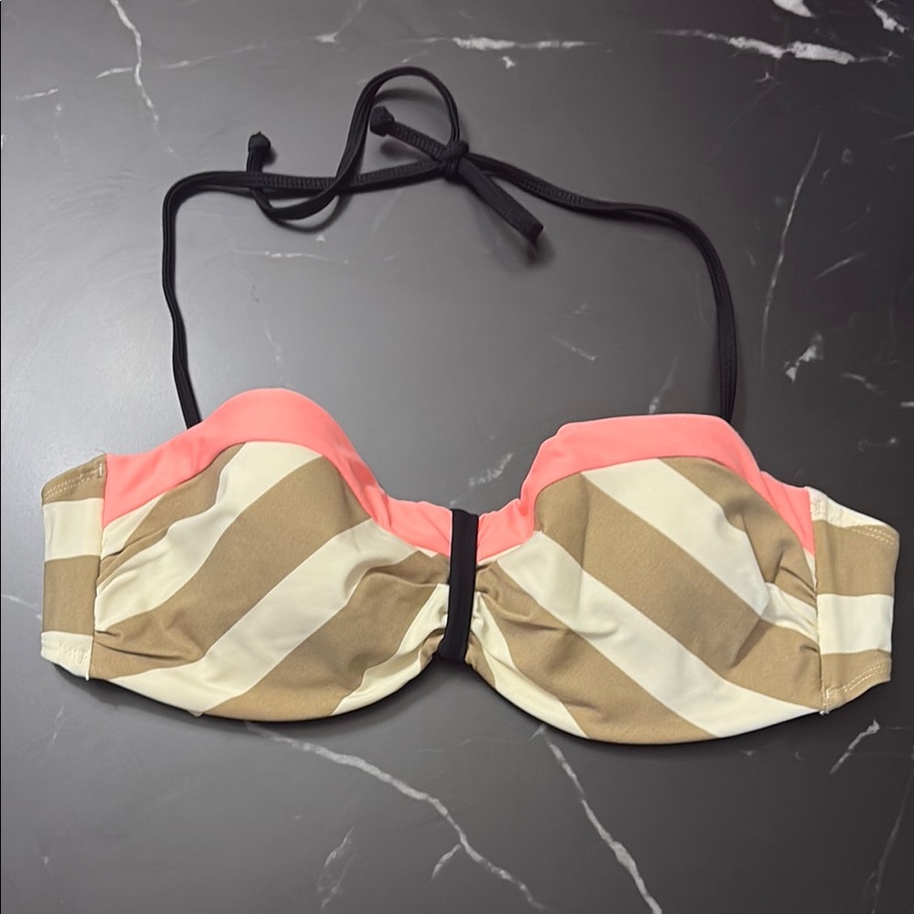 Body Glove Coral and Beige Striped Bikini Top